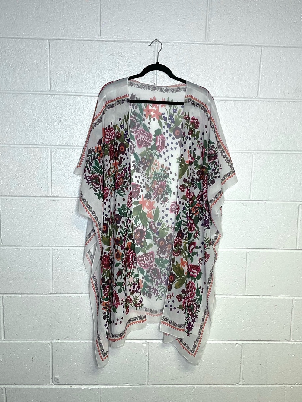 < Sheer Floral Print Boho Duster Kimono Wrap One Size >